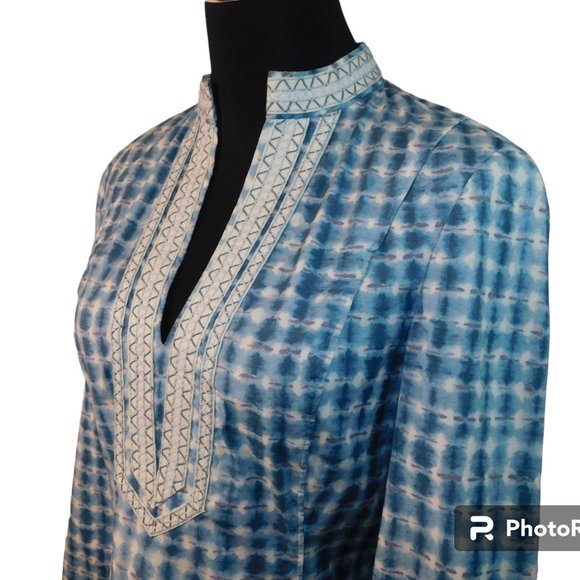 Tory Burch Blue Sonda Tie-Dye Stretch Tunic Mini Dress Size 2 Tunic Caftan Boho - Picture 11 of 13